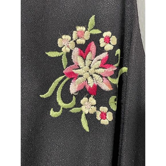 90s Women 11/12 Embroidered Floral Maxi Dress Black‎ Moody Floral Y2K Prom Goth - Picture 4 of 16